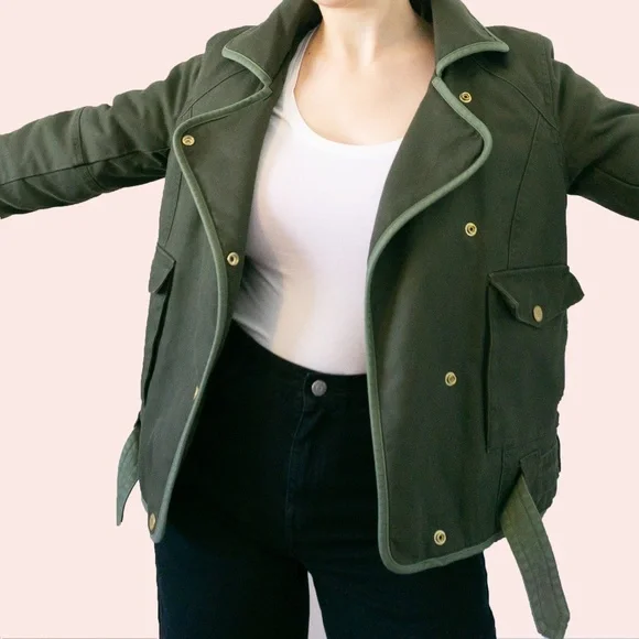 Olive Green Padded Moto Fall Jacket - Picture 2 of 8